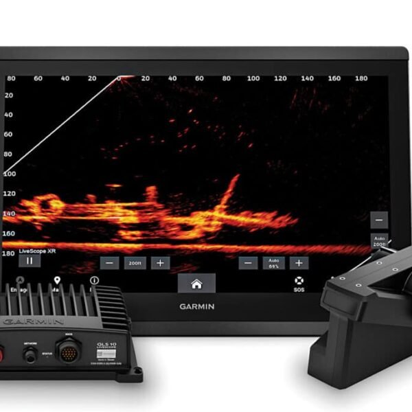 Garmin LiveScope Plus real-time sonar system display showing live fish movement
