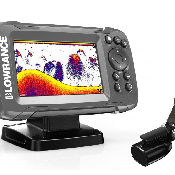 Lowrance HOOK2 4x Bullet fish finder display with sonar reading
