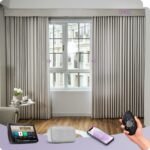 Smart motorized curtain installed in living room